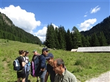 Camminatori tra i pratoni e i monti nei pressi di malga Sadole.